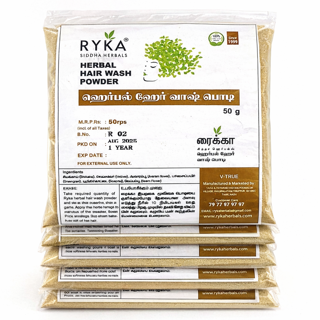 RYKA Herbal Hair Wash Powder 100% Natural Siddha Formula | 50g (Pack of 5)