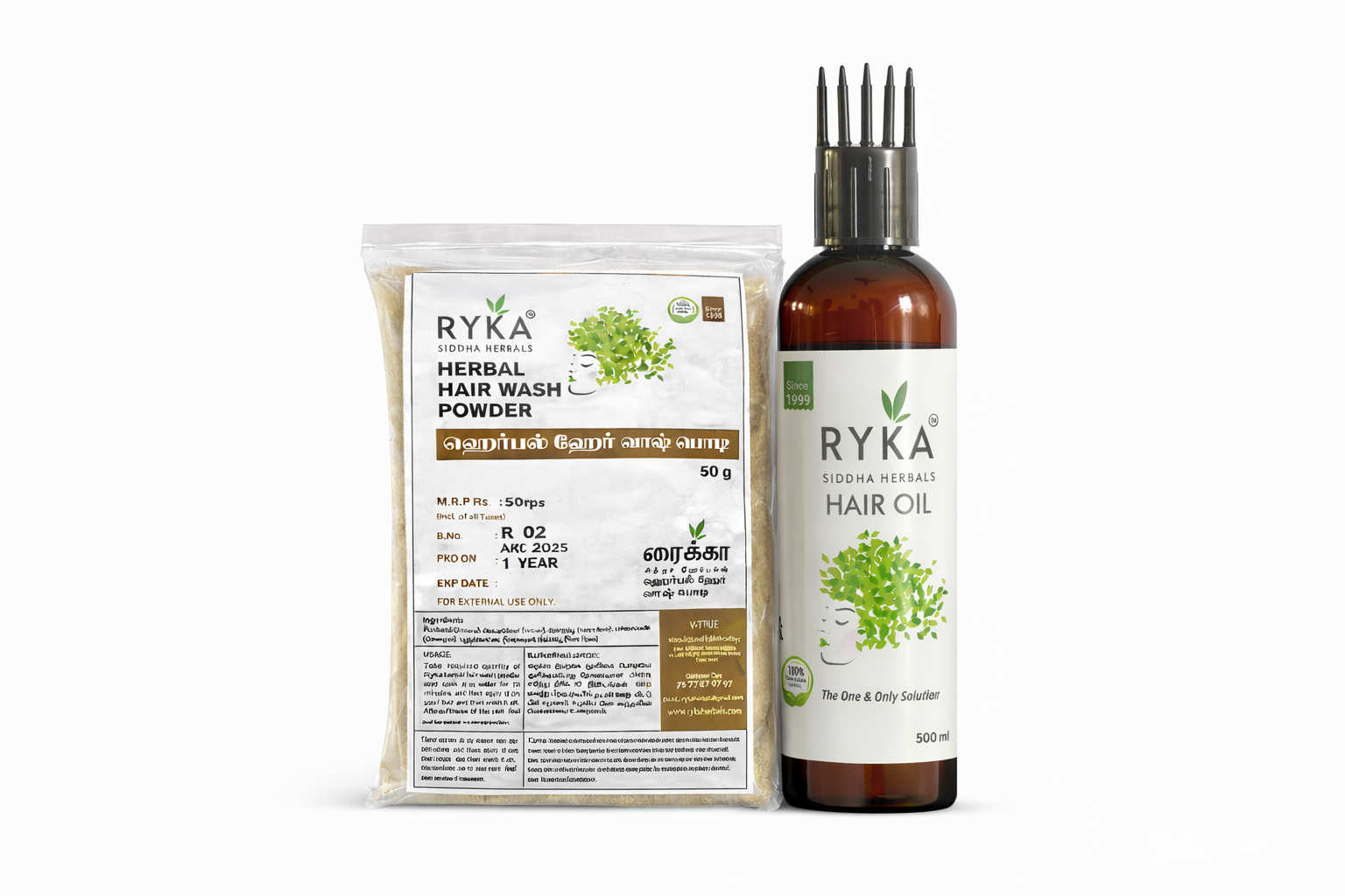 RYKA Herbal Hair Wash Powder 100% Natural Siddha Formula | 50g With 100mI